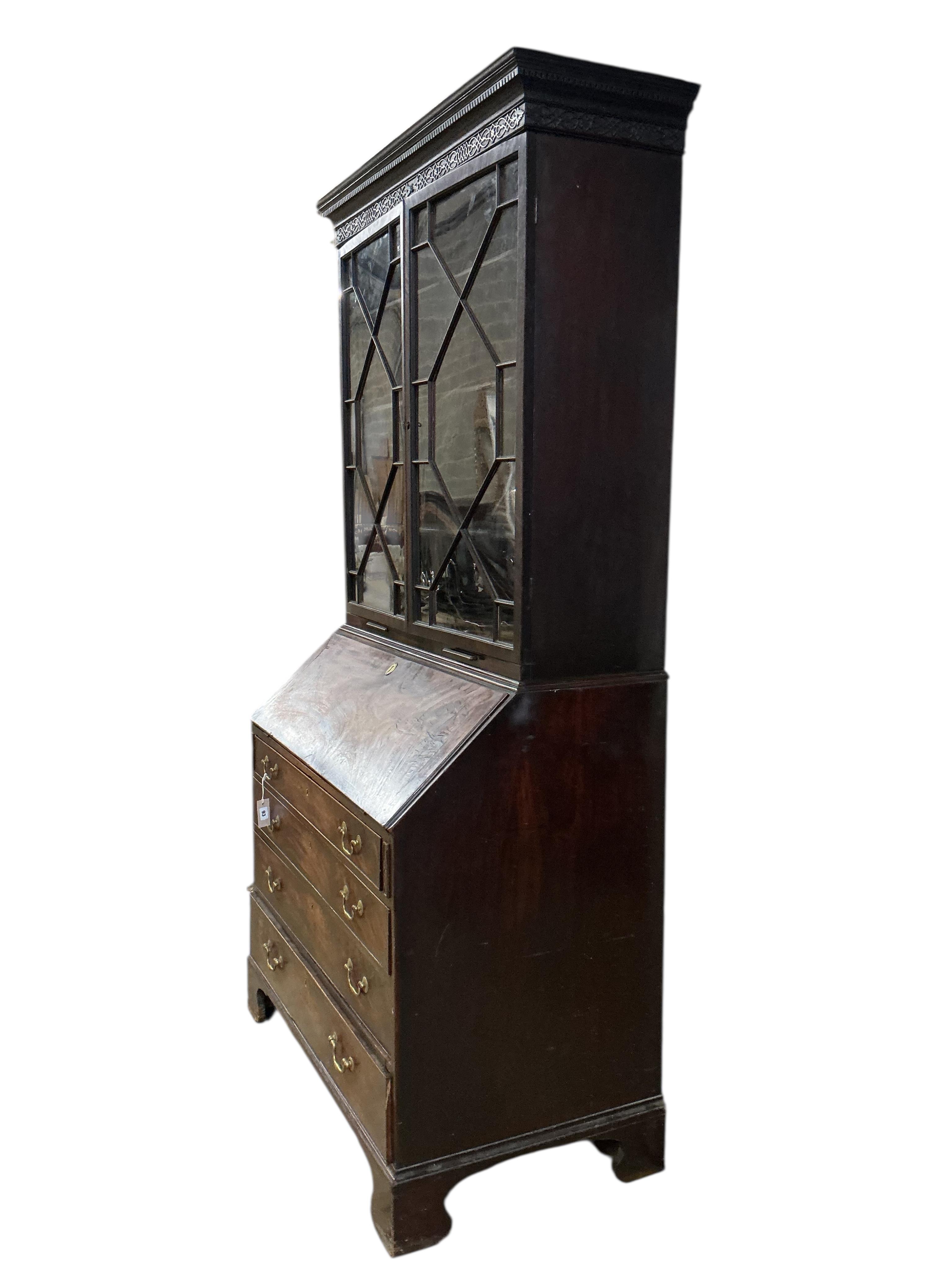 A George III mahogany bureau bookcase, width 112cm, depth 61cm, height 218cm
